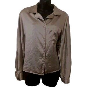 Ellen Tracy Petite Women's VTG Silk Dress Shirt Button Up Long Sleeve Gold  P12